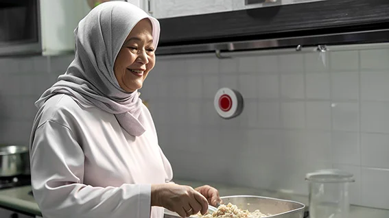 Elderly woman knitting